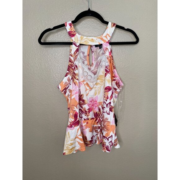 A.U.W Women’s Sleeveless Floral Keyhole Halter Top M Polyester Blend NEW - Picture 2 of 7